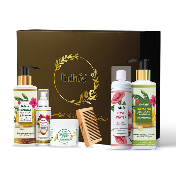 Indalo Rakhi Rituals Gift Box: Complete Haircare In One Bundle (Free Neem Comb) Magic Brown
