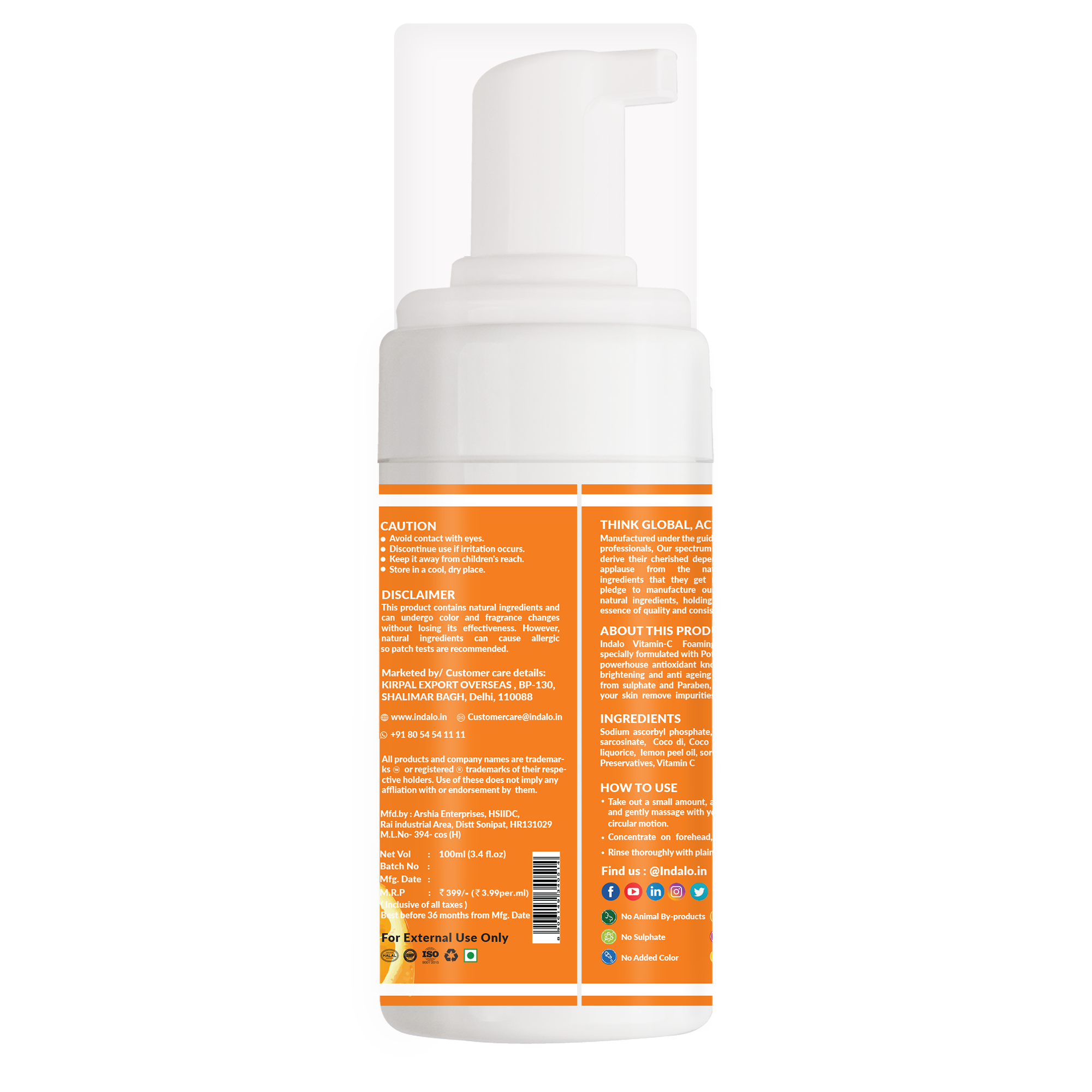 Vitamin C Foaming Face Wash With Aloe Vera For Skin Brightening Indalo vitamin-c-foaming-face-wash-with-aloe-vera-for-skin-brightening-indalo