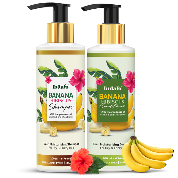 Indalo Combo For Frizzy Hair With Banana Hibiscus Shampoo & Conditioner 