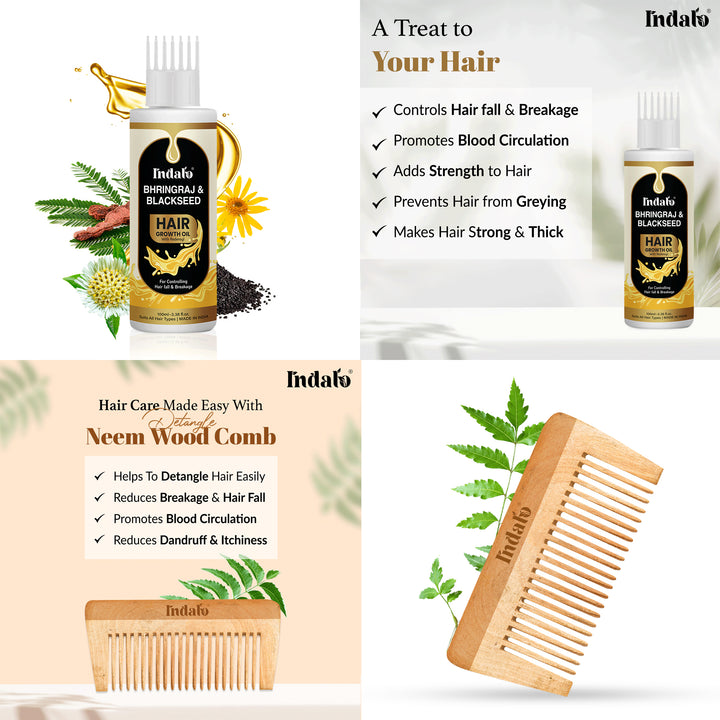 Bhringraj & Blackseed Hair Oil & Neem Comb Anti hair fall